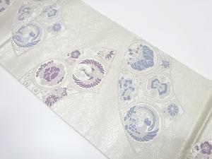 アンティーク　地紙に鶴・鳳凰・花模様織り出し袋帯（材料）